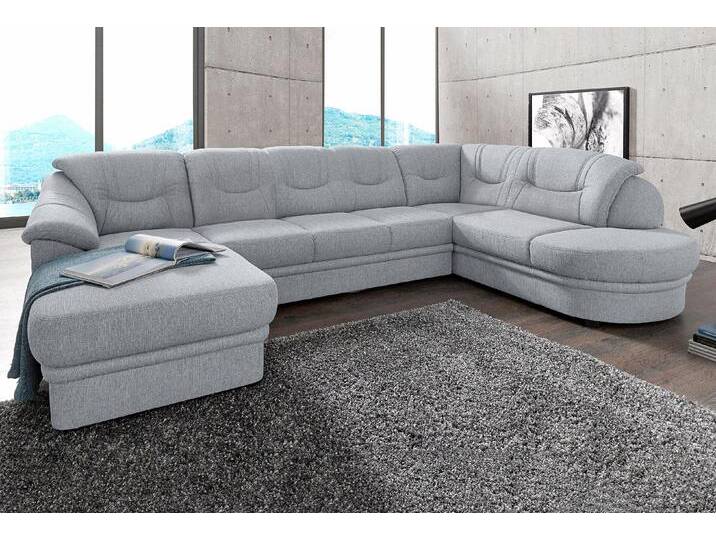 Wohnlandschaft SIT & MORE Savoni U-Form , grau (hellgrau), B:334cm H:90cm T:206cm, NaturLEDER (echtes Rindsleder) in Sitz und Rücken. Korpus in passendem Kunstleder SOFTLUX bezogen;Luxus-Microfaser (100% Polyester);Struktur ( 100% Polyester);Luxus-Microfaser ALTARA NUBUCK (100% Polyester), Sofas, wahlweise mit Bettfunktion von sit&more