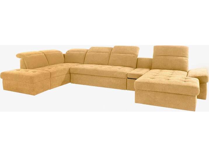 Wohnlandschaft SIT & MORE Stardust U-Form , gelb (senf), B:412cm H:77cm T:233cm, Luxus-Microfaser (90% Polyester; 10% Polyamid);Luxus-Microfaser ALTARA NUBUCK (100% Polyester);Kunstleder SOFTLUX, Sofas, inklusive Kopfteilverstellung, Armlehnenfunktion und Tischelement von sit&more
