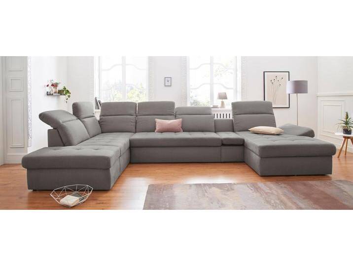 Wohnlandschaft SIT & MORE Stardust U-Form , grau, B:412cm H:77cm T:233cm, Luxus-Microfaser (90% Polyester; 10% Polyamid);Luxus-Microfaser ALTARA NUBUCK (100% Polyester);Kunstleder SOFTLUX, Sofas, inklusive Kopfteilverstellung, Armlehnenfunktion und Tischelement von sit&more