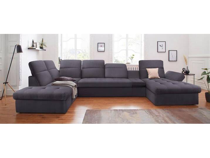 Wohnlandschaft SIT & MORE Stardust U-Form , grau (anthrazit), B:412cm H:77cm T:233cm, Luxus-Microfaser (90% Polyester; 10% Polyamid);Luxus-Microfaser ALTARA NUBUCK (100% Polyester);Kunstleder SOFTLUX, Sofas, inklusive Kopfteilverstellung, Armlehnenfunktion und Tischelement von sit&more