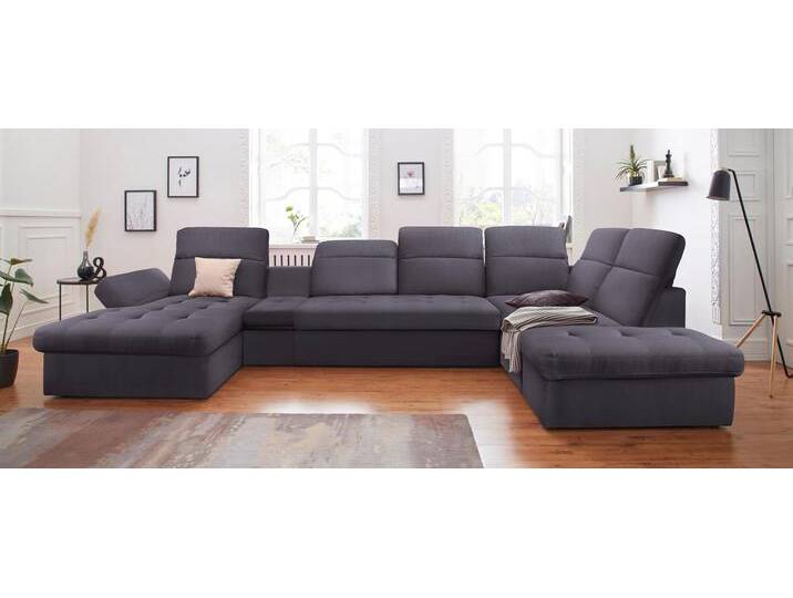Wohnlandschaft SIT & MORE Stardust U-Form , grau (anthrazit), B:412cm H:77cm T:233cm, Luxus-Microfaser (90% Polyester; 10% Polyamid);Luxus-Microfaser ALTARA NUBUCK (100% Polyester);Kunstleder SOFTLUX, Sofas, inklusive Kopfteilverstellung, Armlehnenfunktion und Tischelement von sit&more