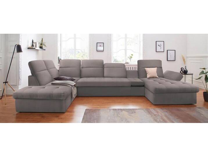 Wohnlandschaft SIT & MORE Stardust U-Form , grau (hellgrau), B:412cm H:77cm T:233cm, Luxus-Microfaser (90% Polyester; 10% Polyamid);Luxus-Microfaser ALTARA NUBUCK (100% Polyester);Kunstleder SOFTLUX, Sofas, inklusive Kopfteilverstellung, Armlehnenfunktion und Tischelement von sit&more