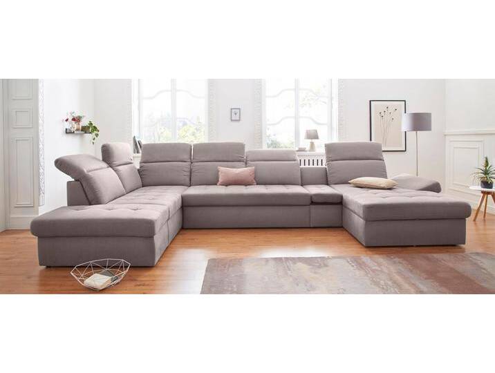 Wohnlandschaft SIT & MORE Stardust U-Form , grau (steel), B:412cm H:77cm T:233cm, Luxus-Microfaser (90% Polyester; 10% Polyamid);Luxus-Microfaser ALTARA NUBUCK (100% Polyester);Kunstleder SOFTLUX, Sofas, inklusive Kopfteilverstellung, Armlehnenfunktion und Tischelement von sit&more