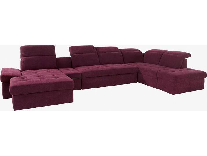 Wohnlandschaft SIT & MORE Stardust U-Form , lila (chianti), B:412cm H:77cm T:233cm, Luxus-Microfaser (90% Polyester; 10% Polyamid);Luxus-Microfaser ALTARA NUBUCK (100% Polyester);Kunstleder SOFTLUX, Sofas, inklusive Kopfteilverstellung, Armlehnenfunktion und Tischelement von sit&more
