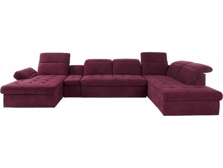 Wohnlandschaft SIT & MORE Stardust U-Form , lila (chianti), B:412cm H:77cm T:233cm, Luxus-Microfaser (90% Polyester; 10% Polyamid);Luxus-Microfaser ALTARA NUBUCK (100% Polyester);Kunstleder SOFTLUX, Sofas, inklusive Kopfteilverstellung, Armlehnenfunktion und Tischelement von sit&more
