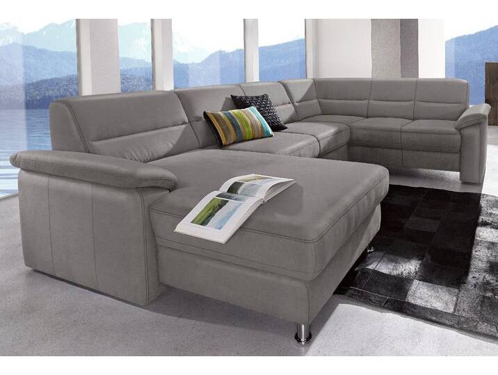 Wohnlandschaft SIT & MORE Top Ascara U-Form , grau (delphin), B:312cm H:85cm T:204cm, NaturLeder in Sitz und Rücken, Korpus ist mit passendem Kunstleder bezogen., Luxus-Microfaser (100% Polyester), Sofas, inklusive Boxspring/Federkern-Polsterung, wahlweise mit Bettfunktion von sit&more