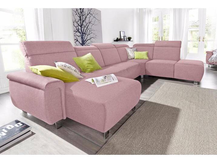 Wohnlandschaft SIT & MORE Township U-Form , rosa (altrosa), B:345cm H:102cm T:247cm, NaturLEDER (echtes Rindsleder) in Sitz und Rücken. Korpus in passendem Kunstleder SOFTLUX bezogen;Luxus-Microfaser ALTARA NUBUCK (100% Polyester);Kunstleder SOFTLUX, Sofas, wahlweise mit elektrischer Wallfree-Funktion von sit&more