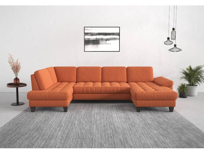 Wohnlandschaft SIT & MORE Westham U-Form , orange (terra), B:338cm H:88cm T:172cm, 90% Polyester 10%Polyamid, Sofas, wahlweise mit Bettfunktion, Bettkasten, Sitztiefenverstellung von sit&more