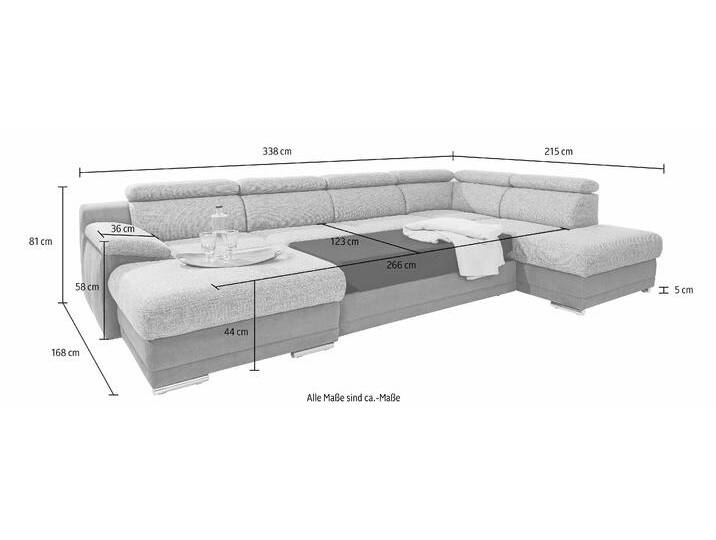 Wohnlandschaft SIT & MORE Xenia U-Form , braun (dunkelbraun, braun), B:338cm H:94cm T:215cm, Kunstleder SOFTLUX;Luxus-Microfaser ALTARA NUBUCK (100% Polyester);Luxus-Microfaser (90% Polyester, 10% Polyamid), Sofas, wahlweise mit Bettfunktion von sit&more