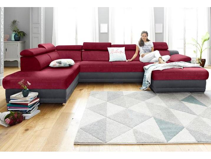 Wohnlandschaft SIT & MORE Xenia U-Form , rot (dunkelgrau, bordeaux), B:338cm H:94cm T:215cm, Kunstleder SOFTLUX;Luxus-Microfaser ALTARA NUBUCK (100% Polyester);Luxus-Microfaser (90% Polyester, 10% Polyamid), Sofas, wahlweise mit Bettfunktion von sit&more