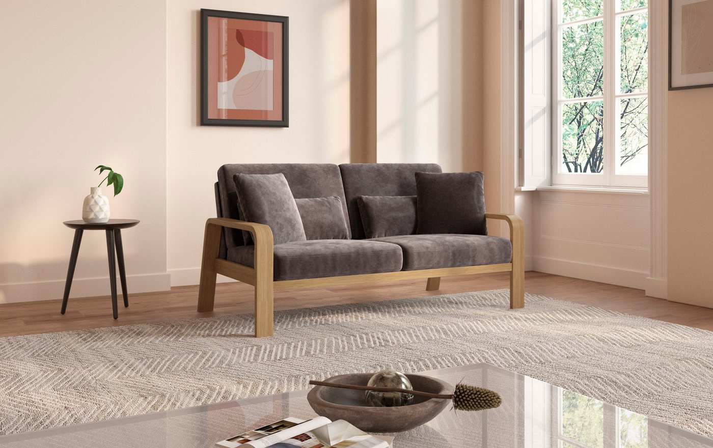 sit&more 2,5-Sitzer Kolding, Armlehnen aus Buchenholz in natur, verschiedene Bezüge und Farben von sit&more
