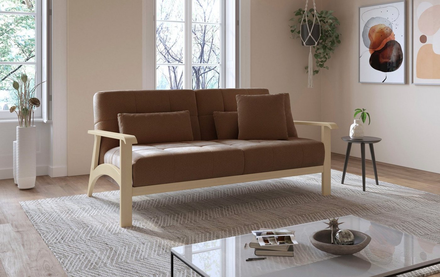 sit&more 2,5-Sitzer Billund, Armlehnen aus Buchenholz in natur, verschiedene Bezüge und Farben von sit&more
