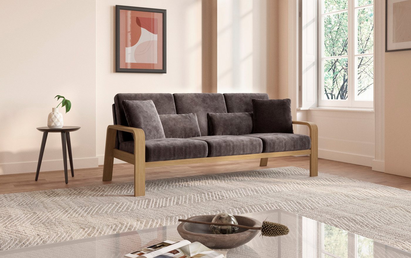 sit&more 3-Sitzer Kolding, Armlehnen aus Buchenholz in natur, verschiedene Bezüge und Farben von sit&more