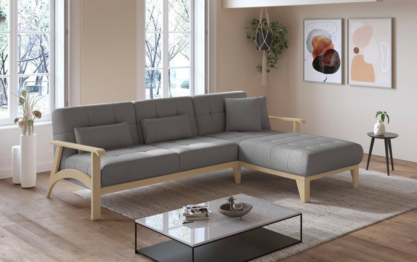 sit&more Ecksofa Billund L-Form, Armlehnen aus Buchenholz in natur, verschiedene Bezüge und Farben von sit&more