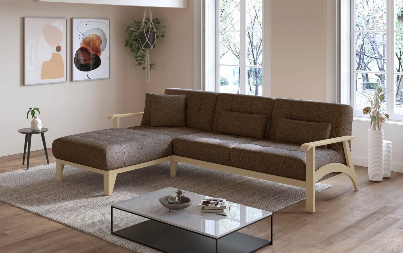 sit&more Ecksofa Billund L-Form, Armlehnen aus Buchenholz in natur, verschiedene Bezüge und Farben von sit&more