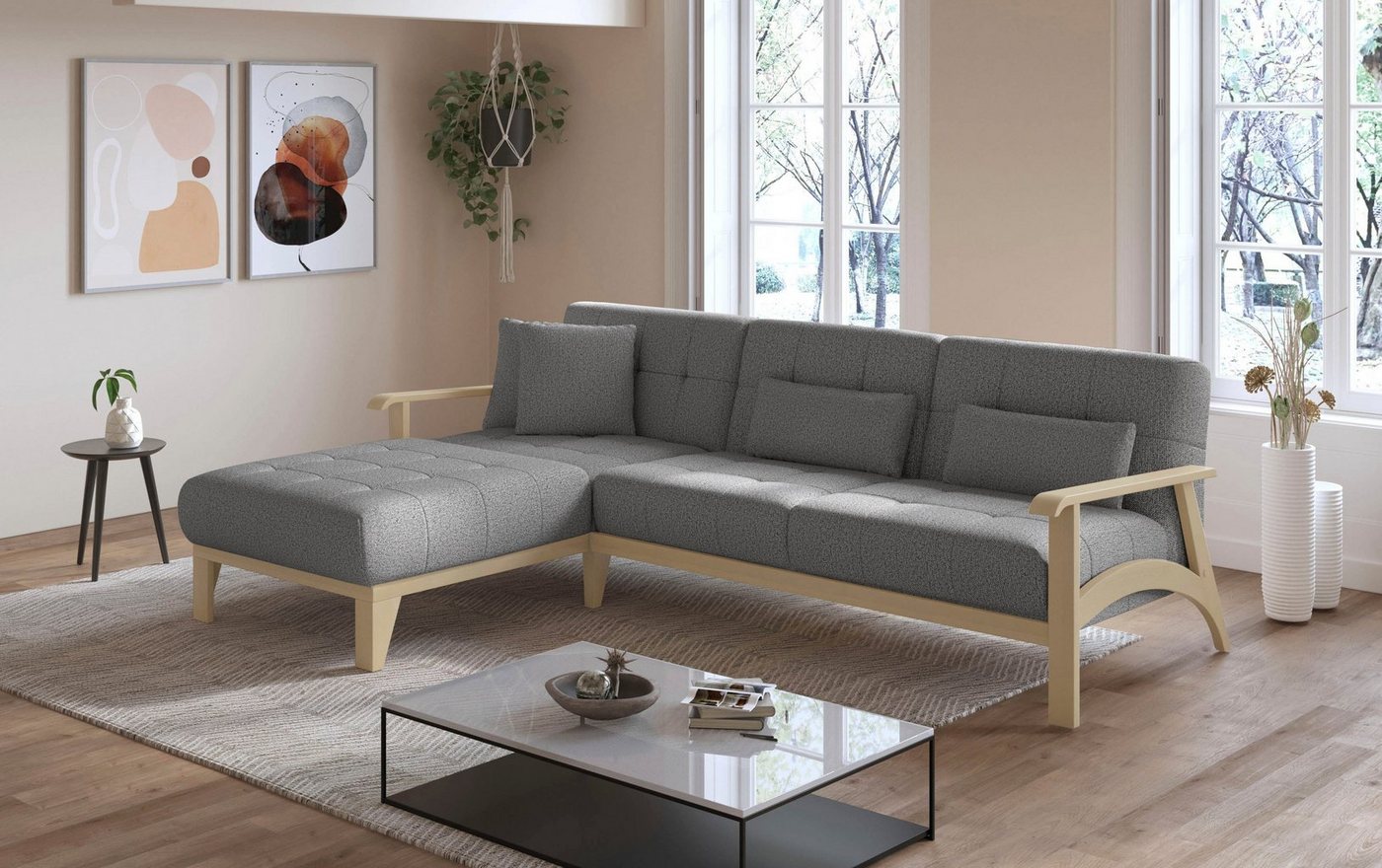 sit&more Ecksofa Billund L-Form, Armlehnen aus Buchenholz in natur, verschiedene Bezüge und Farben von sit&more