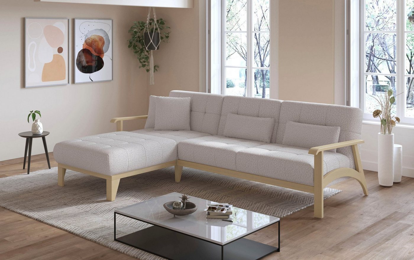 sit&more Ecksofa Billund, Armlehnen aus Buchenholz in natur, verschiedene Bezüge und Farben von sit&more