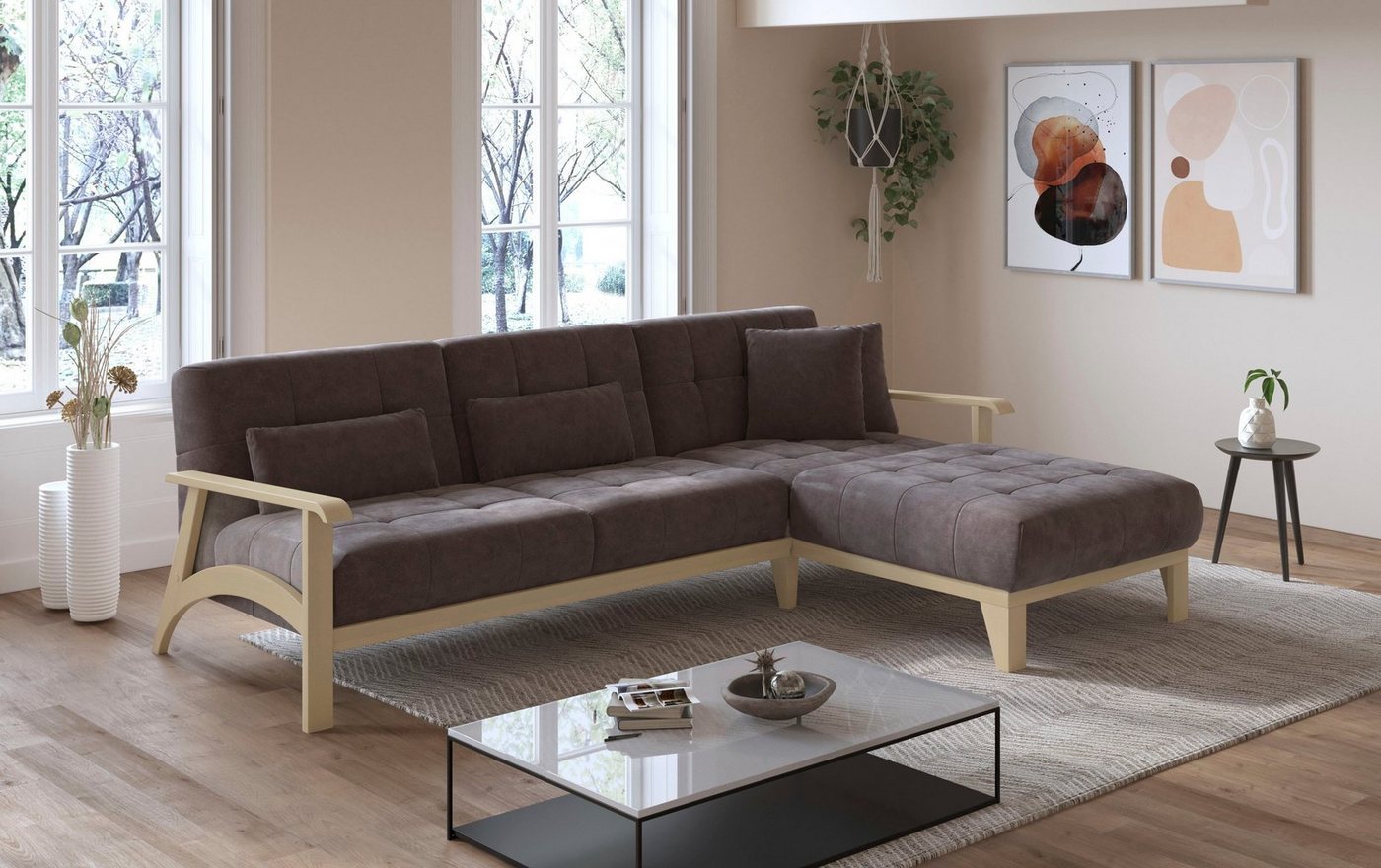 sit&more Ecksofa Billund, Armlehnen aus Buchenholz in natur, verschiedene Bezüge und Farben von sit&more