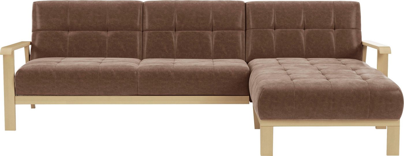 sit&more Ecksofa Billund, Armlehnen aus Buchenholz in natur, verschiedene Bezüge und Farben von sit&more