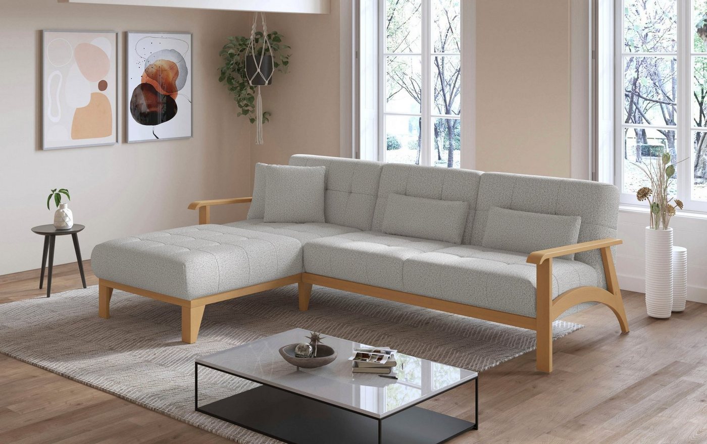 sit&more Ecksofa Billund, Armlehnen aus eichefarbigem Buchenholz, verschiedene Bezüge und Farben von sit&more