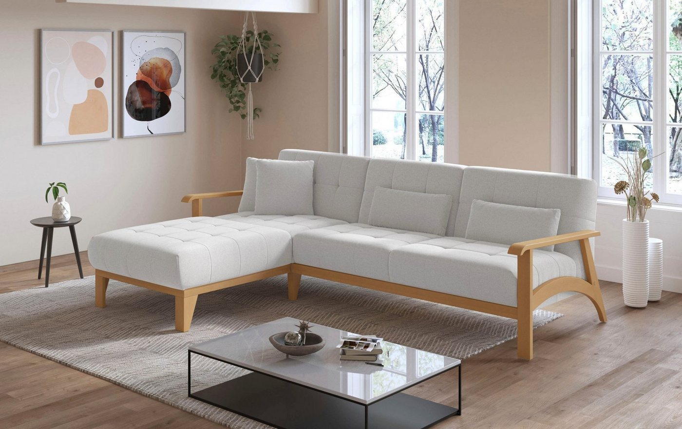 sit&more Ecksofa Billund, Armlehnen aus eichefarbigem Buchenholz, verschiedene Bezüge und Farben von sit&more