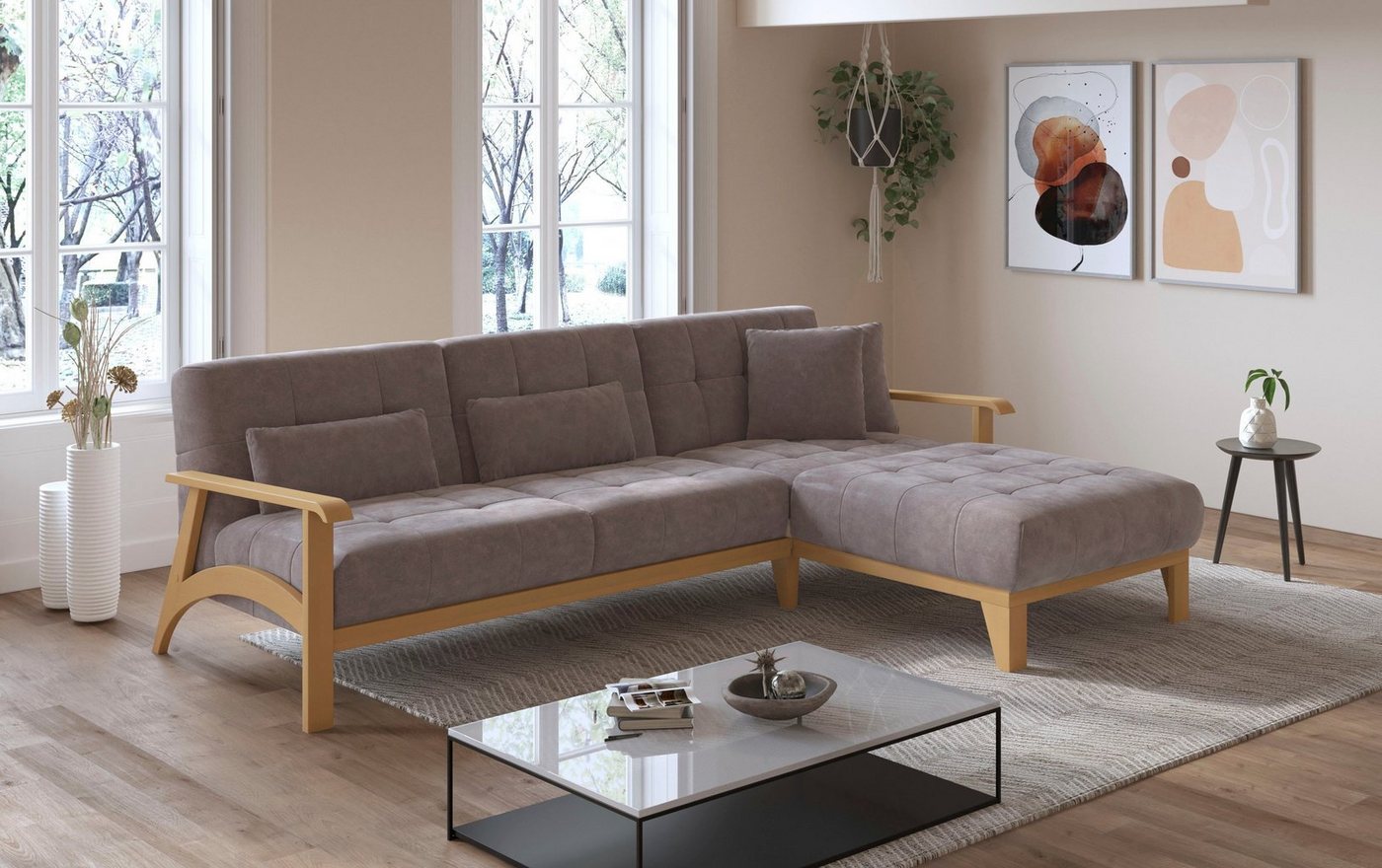 sit&more Ecksofa Billund, Armlehnen aus eichefarbigem Buchenholz, verschiedene Bezüge und Farben von sit&more