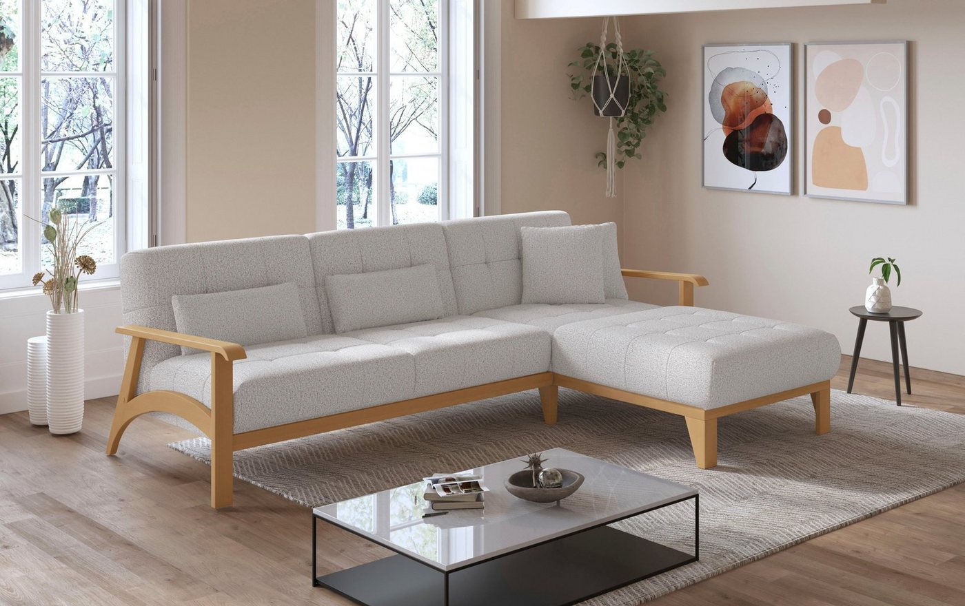 sit&more Ecksofa Billund L-Form, Armlehnen aus eichefarbigem Buchenholz, verschiedene Bezüge und Farben von sit&more