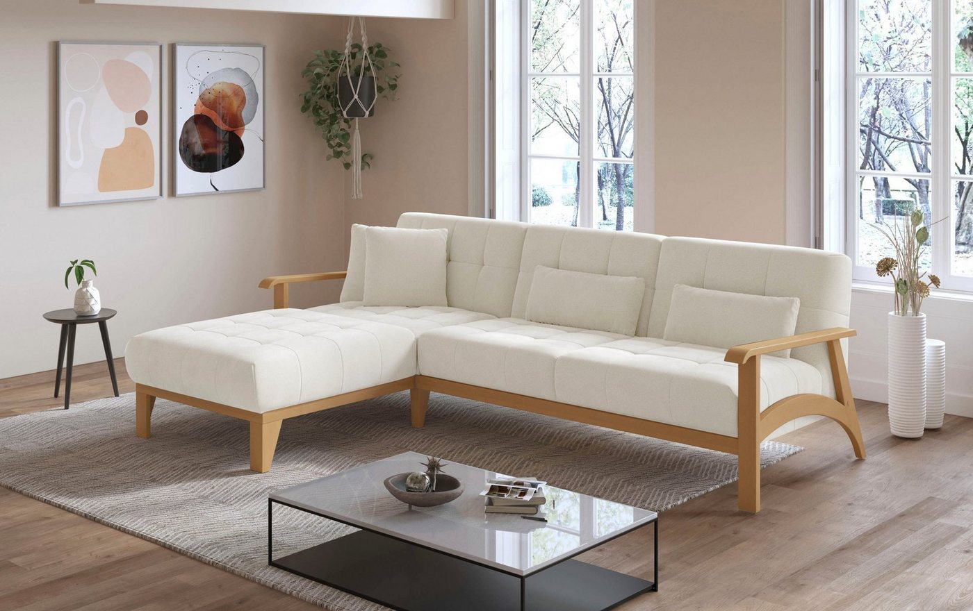 sit&more Ecksofa Billund, Armlehnen aus eichefarbigem Buchenholz, verschiedene Bezüge und Farben von sit&more