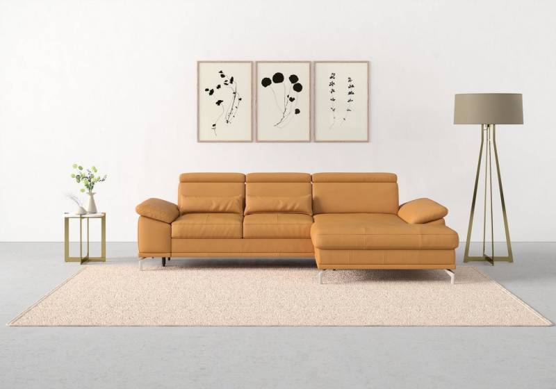 sit&more Ecksofa Cabrio L-Form, mit Sitztiefenverstellung, Arm- und Kopfteilverstellung, 2 Nierenkissen, Federkern, optional Bettfunktion und Stauraum von sit&more
