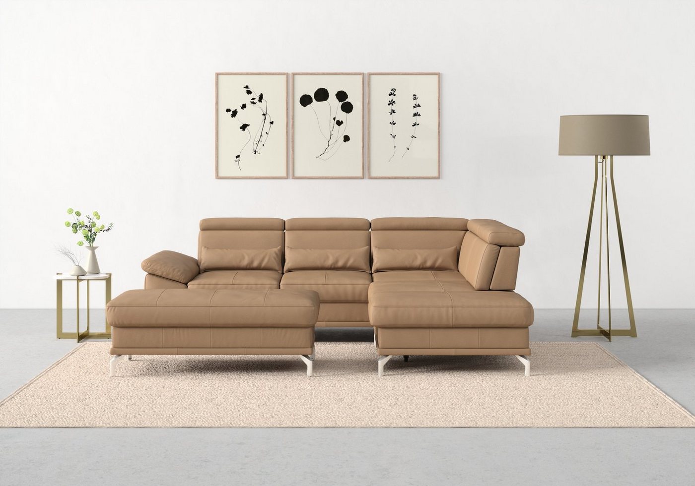 sit&more Ecksofa Cabrio, mit Sitztiefenverstellung und Federkern, 3 Nierenkissen von sit&more