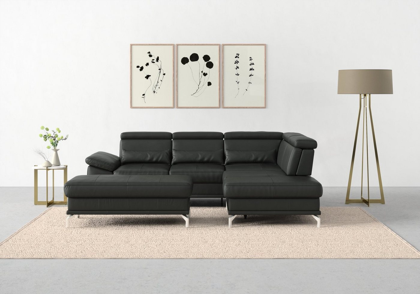 sit&more Ecksofa Cabrio, mit Sitztiefenverstellung und Federkern, 3 Nierenkissen von sit&more