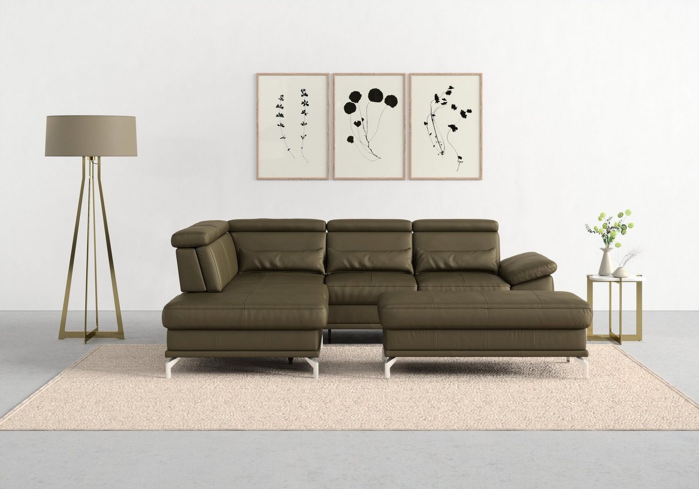 sit&more Ecksofa Cabrio L-Form, mit Sitztiefenverstellung und Federkern, 3 Nierenkissen von sit&more