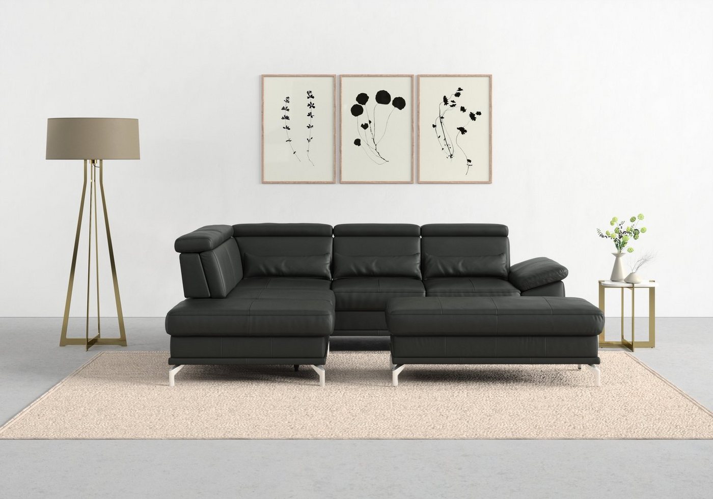 sit&more Ecksofa Cabrio, mit Sitztiefenverstellung und Federkern, 3 Nierenkissen von sit&more