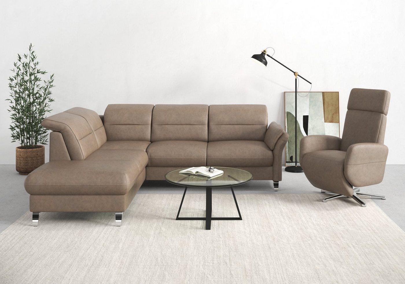 sit&more Ecksofa Grenoble L-Form, Federkern, wahlweise mit Bettfunktion, Stauraum, Armteilverstellung von sit&more