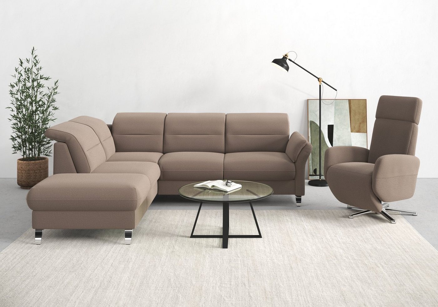 sit&more Ecksofa Grenoble L-Form, Federkern, wahlweise mit Bettfunktion, Stauraum, Armteilverstellung von sit&more