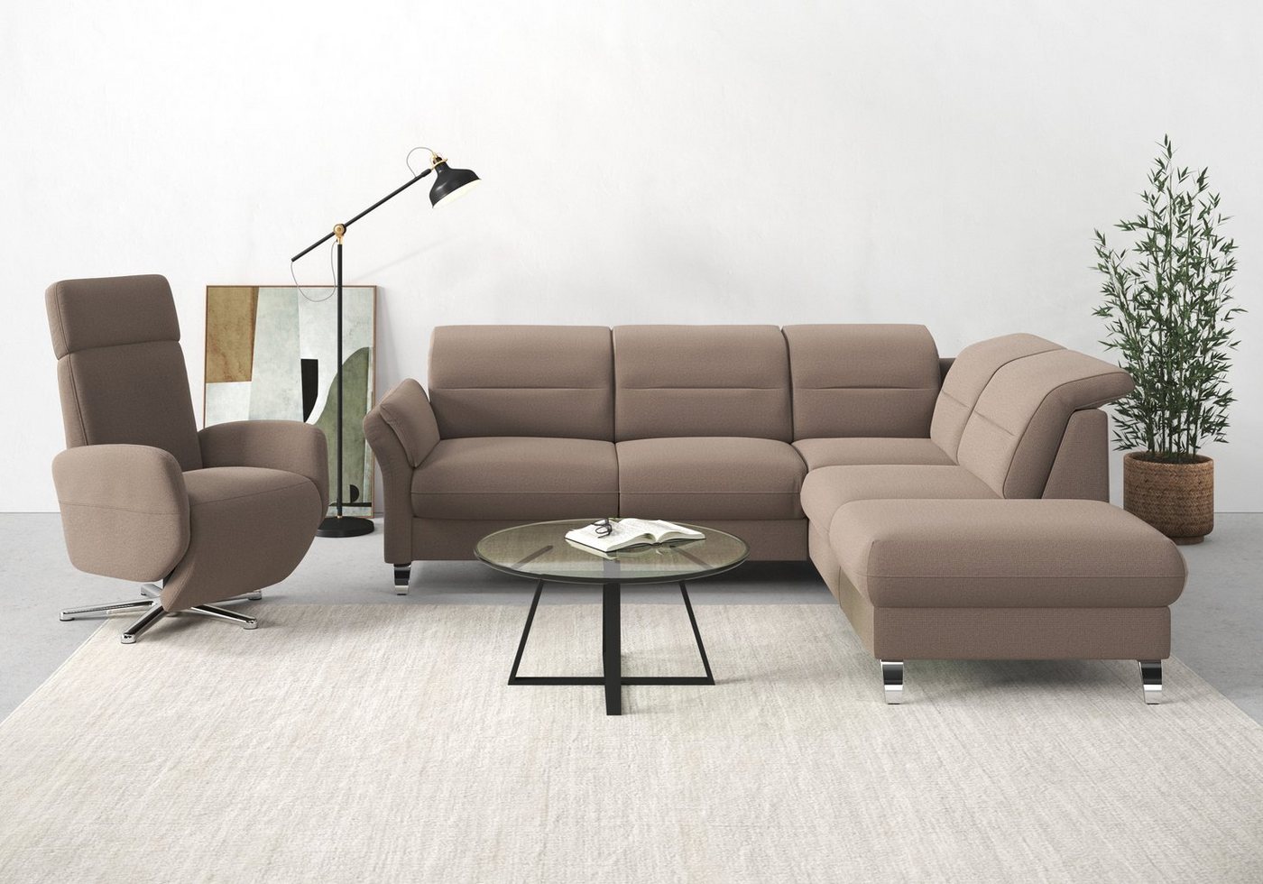 sit&more Ecksofa Grenoble L-Form, Federkern, wahlweise mit Bettfunktion, Stauraum, Armteilverstellung von sit&more