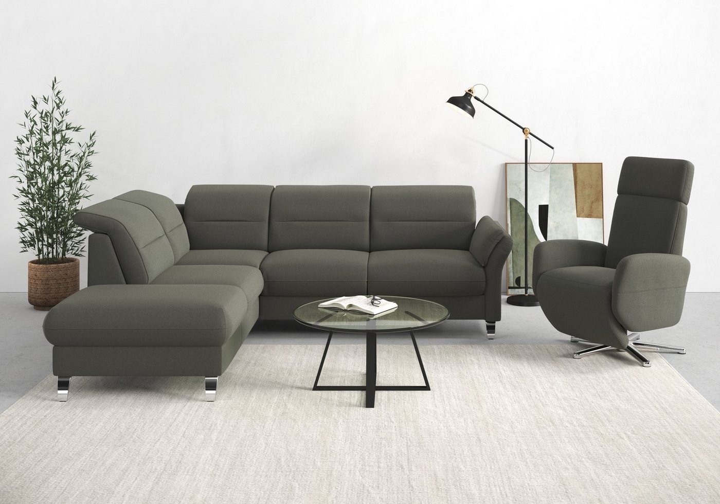 sit&more Ecksofa Grenoble L-Form, Federkern, wahlweise mit Bettfunktion, Stauraum, Armteilverstellung von sit&more