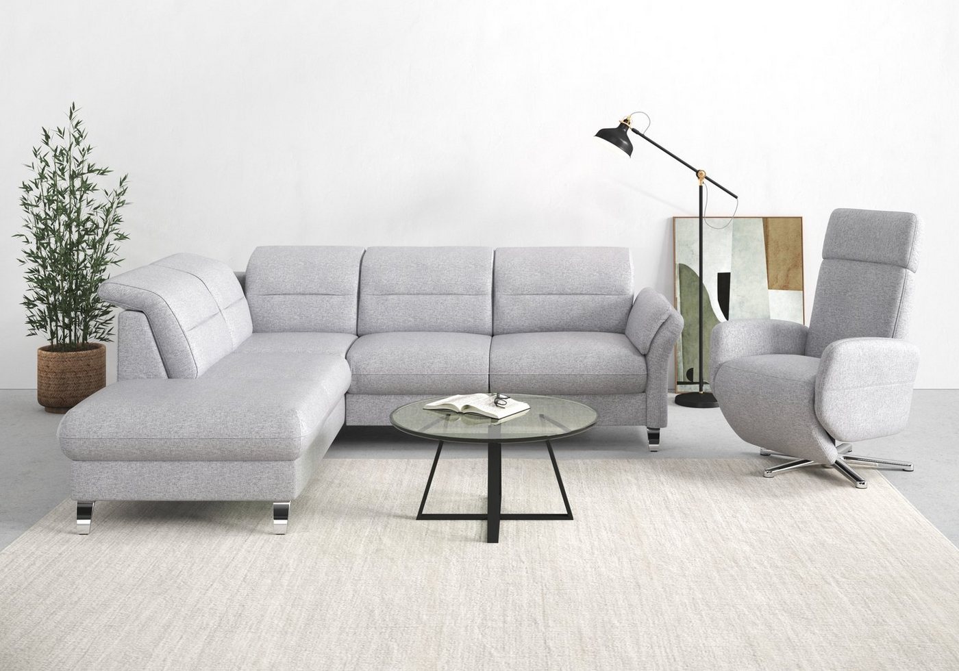 sit&more Ecksofa Grenoble L-Form, Federkern, wahlweise mit Bettfunktion, Stauraum, Armteilverstellung von sit&more