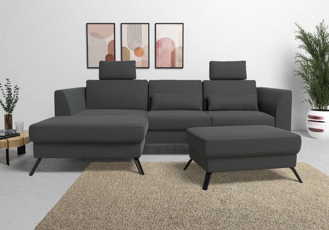 sit&more Ecksofa Olsen L-Form, inklusive Sitztiefenverstellung, wahlweise mit Bettfunktion, 15cm hoch von sit&more