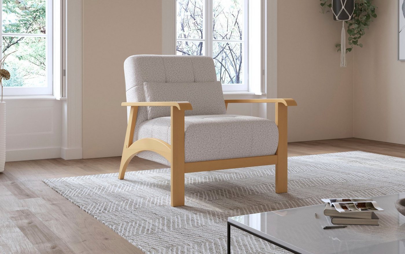 sit&more Sessel Billund, Armlehnen aus eichefarbigem Buchenholz, verschiedene Bezüge und Farben von sit&more