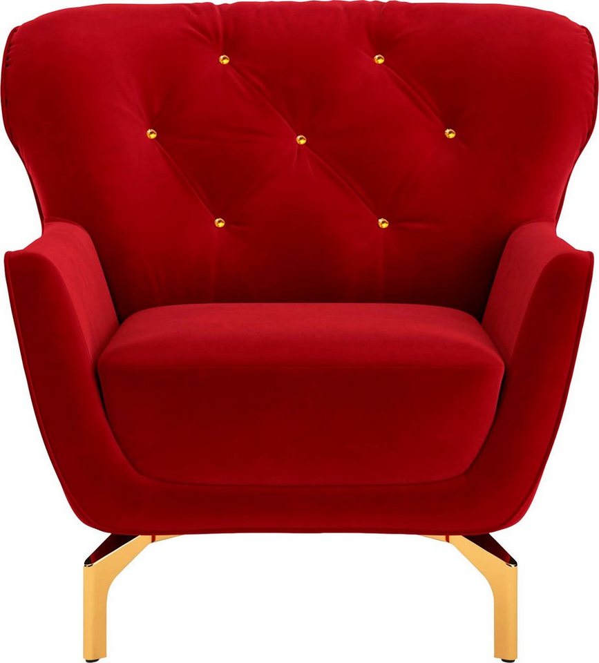 sit&more Sessel Orient 3 V, inkl. 1 Zierkissen mit Strass-Stein, goldfarbene Metallfüße von sit&more