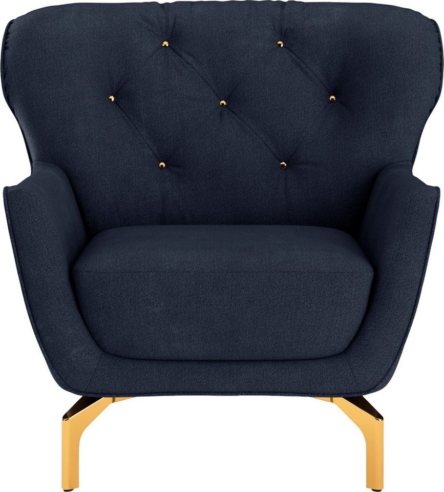 sit&more Sessel Orient 3 V, inkl. 1 Zierkissen mit Strass-Stein, goldfarbene Metallfüße von sit&more