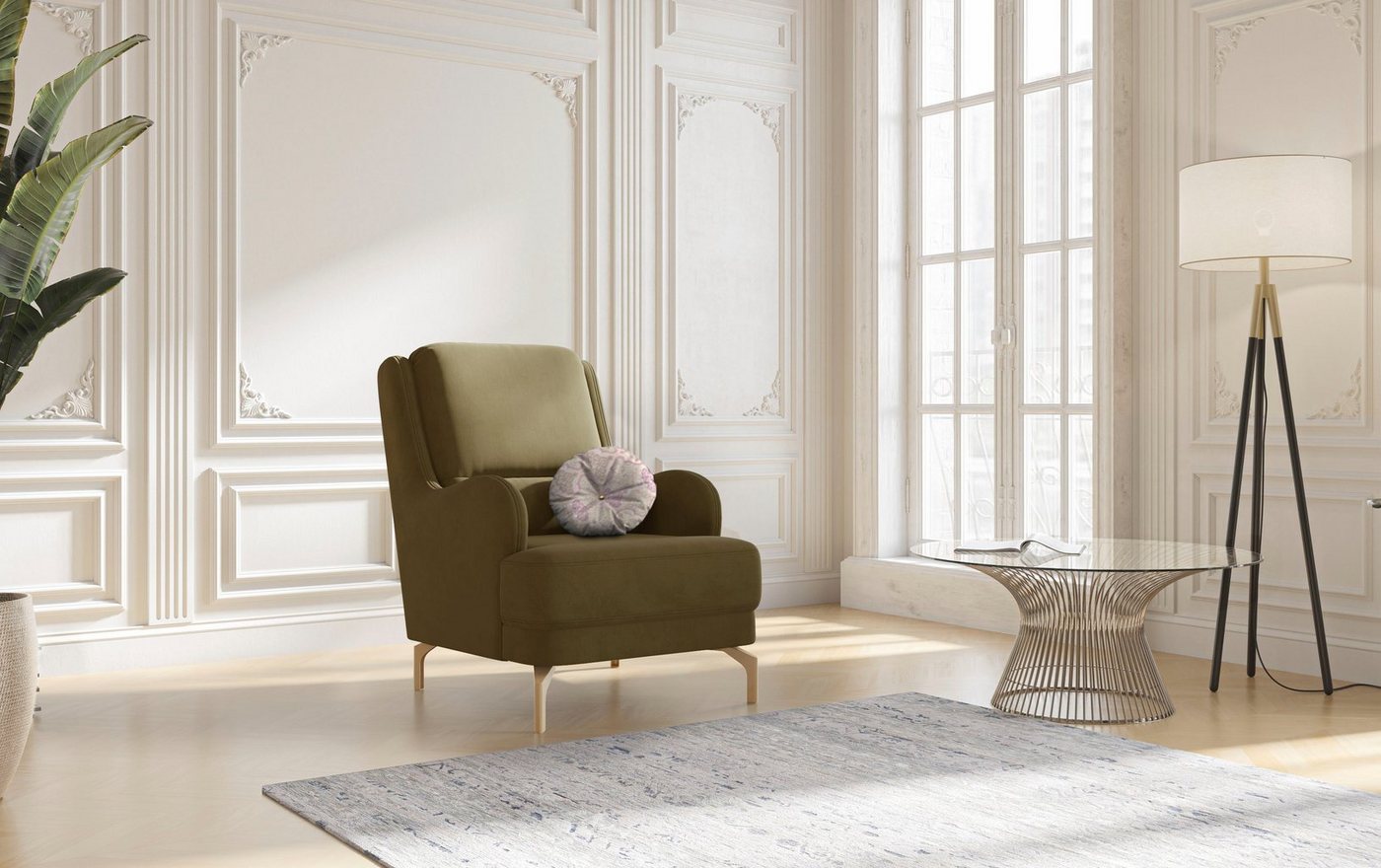 sit&more Sessel Orient 4 V, inkl. 1 Zierkissen mit Strass-Stein, goldfabene Metallfüße von sit&more