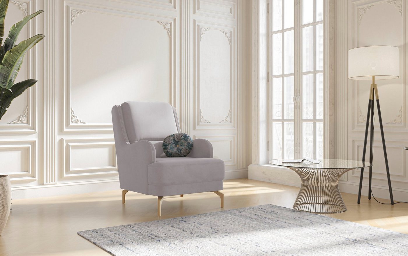 sit&more Sessel Orient 4 V, inkl. 1 Zierkissen mit Strass-Stein, goldfabene Metallfüße von sit&more