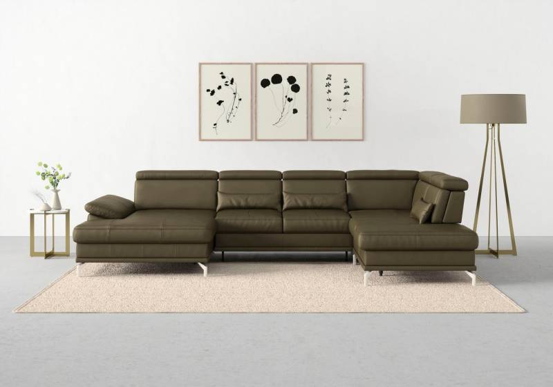 sit&more Wohnlandschaft Cabrio U-Form, mit Sitztiefenverstellung, Arm- und Kopfteilverstellung, 3 Nierenkissen, Federkern, optional Bettfunktion und Stauraum von sit&more