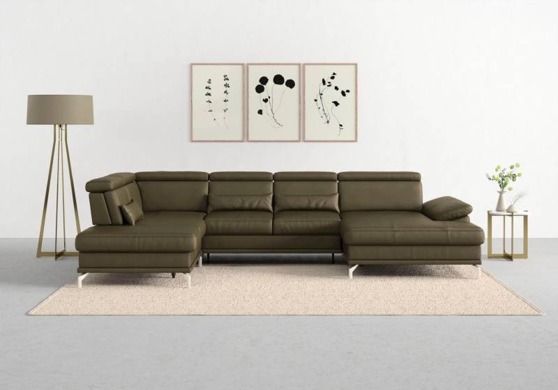 sit&more Wohnlandschaft Cabrio U-Form, mit Sitztiefenverstellung, Arm- und Kopfteilverstellung, 3 Nierenkissen, Federkern, optional Bettfunktion und Stauraum von sit&more