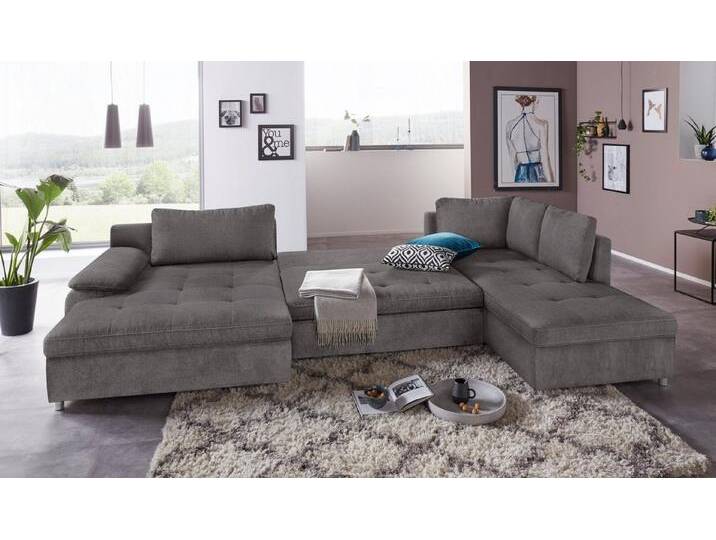 sit&more Wohnlandschaft Labene U-Form, grau, XXL-mit Bettfunktion-mit Bettkasten-mit Federkern, fango von sit&more