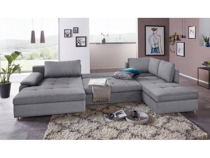 sit&more Wohnlandschaft Labene U-Form, grau, XXL-mit Bettfunktion-mit Bettkasten-mit Federkern, grau von sit&more