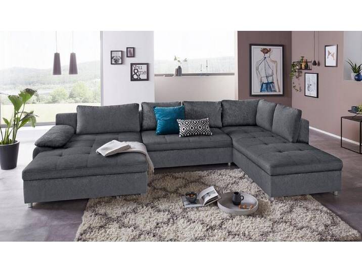 sit&more Wohnlandschaft Labene U-Form, grau, XXL-mit Bettfunktion-mit Bettkasten-ohne Federkern, dunkelgrau von sit&more