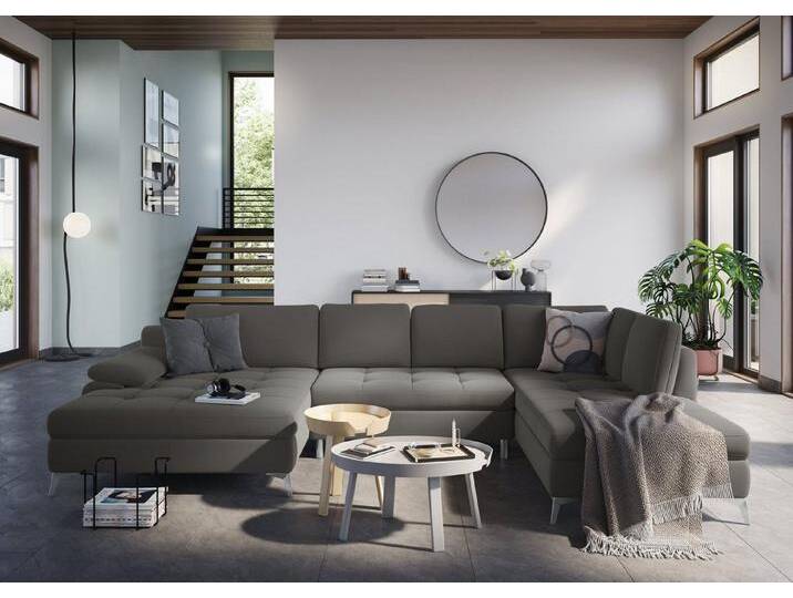 sit&more Wohnlandschaft Latigo U-Form, mit Mega-Recamiere, grau, mit Bettfunktion-mit Bettkasten, hellgrau von sit&more